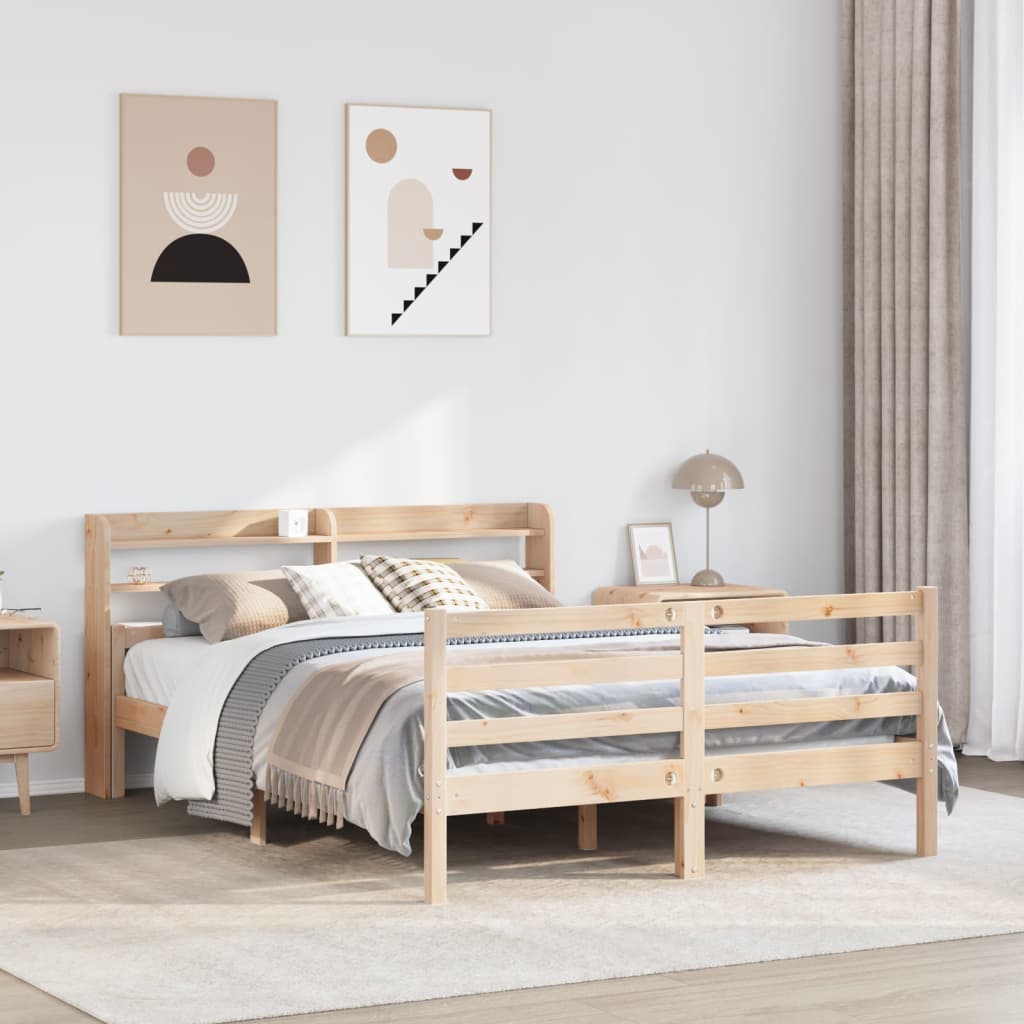 Bedframe met hoofdbord massief grenenhout 135x190 cm