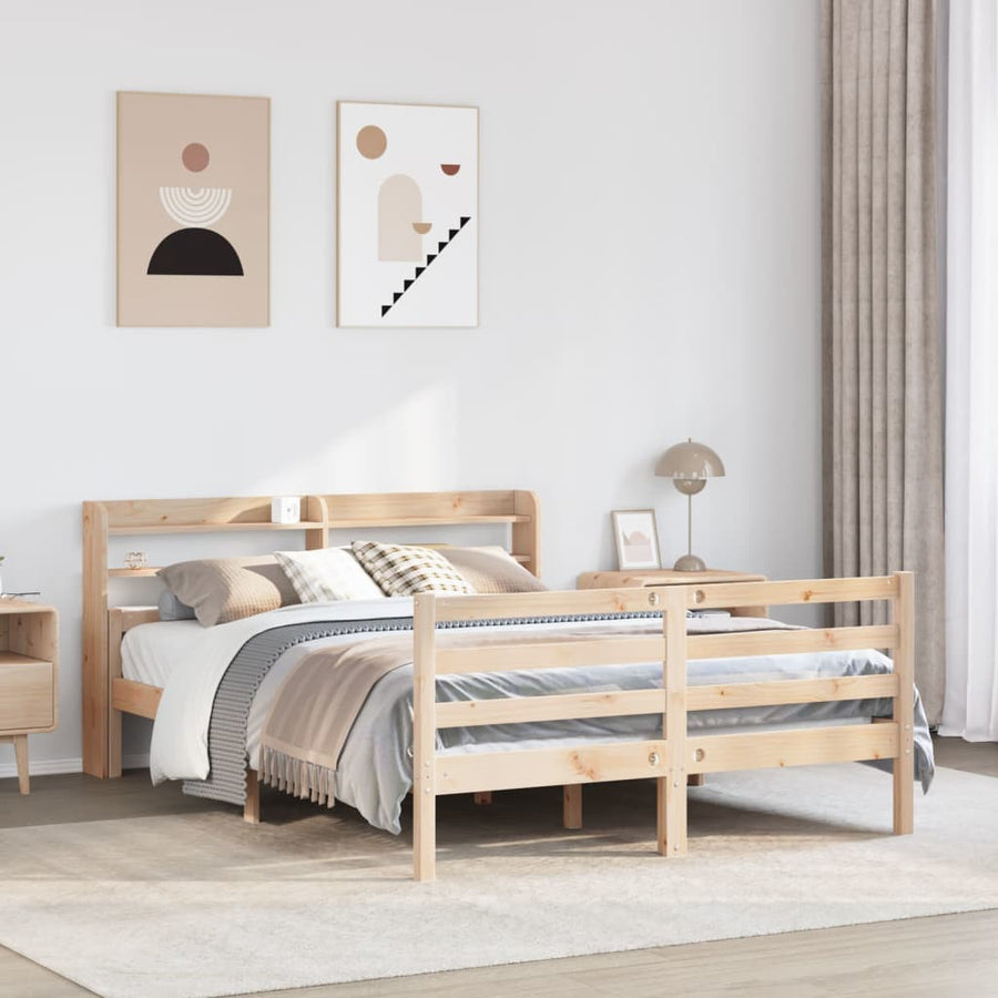Bedframe met hoofdbord massief grenenhout 135x190 cm