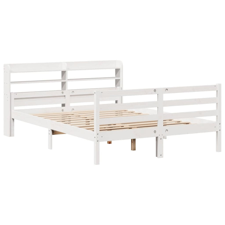 Bedframe met hoofdbord massief grenenhout wit 135x190 cm