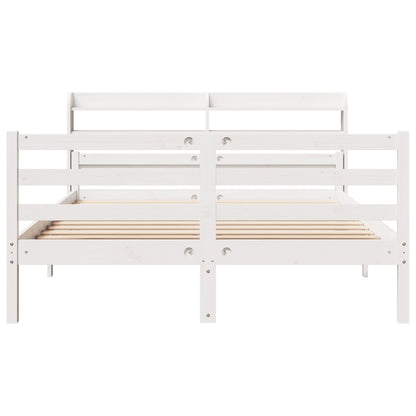 Bedframe met hoofdbord massief grenenhout wit 135x190 cm