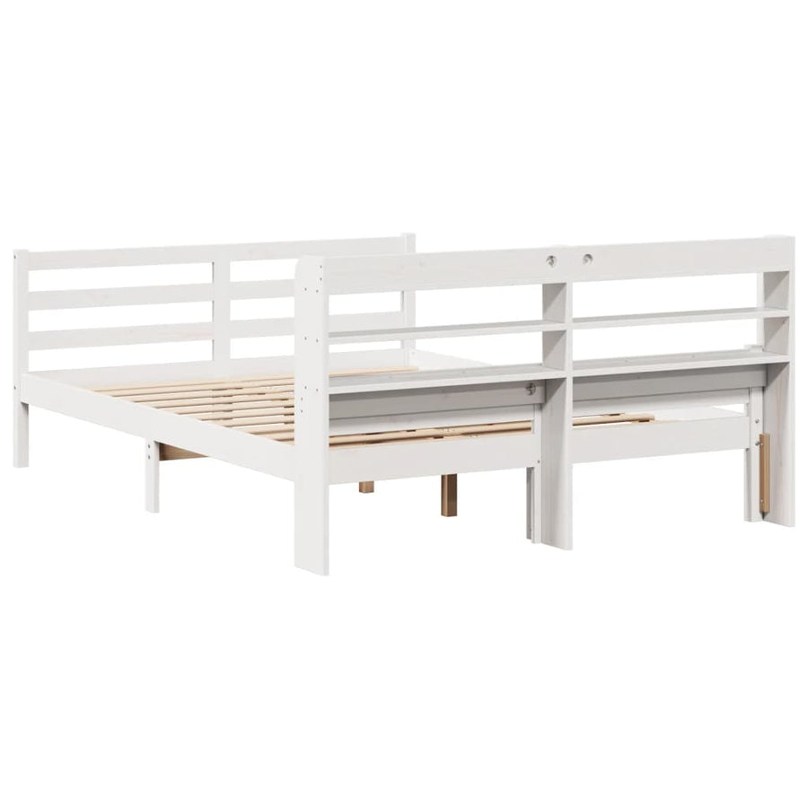 Bedframe met hoofdbord massief grenenhout wit 135x190 cm