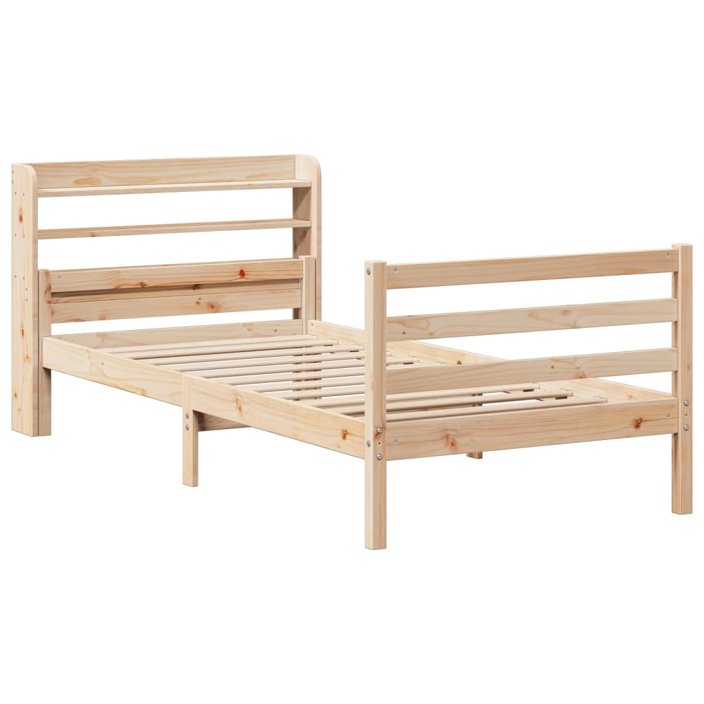 Bedframe met hoofdbord massief grenenhout 90x200 cm