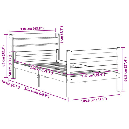 Bedframe met hoofdbord massief grenenhout 100x200 cm