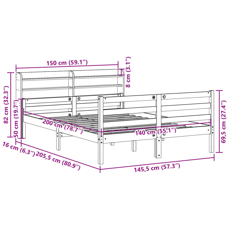 Bedframe met hoofdeinde zonder matras 140x200 cm wit