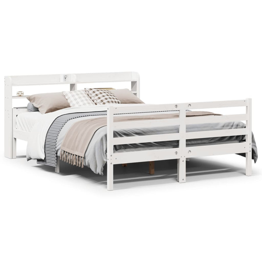 Bedframe met hoofdbord massief grenenhout wit 150x200 cm