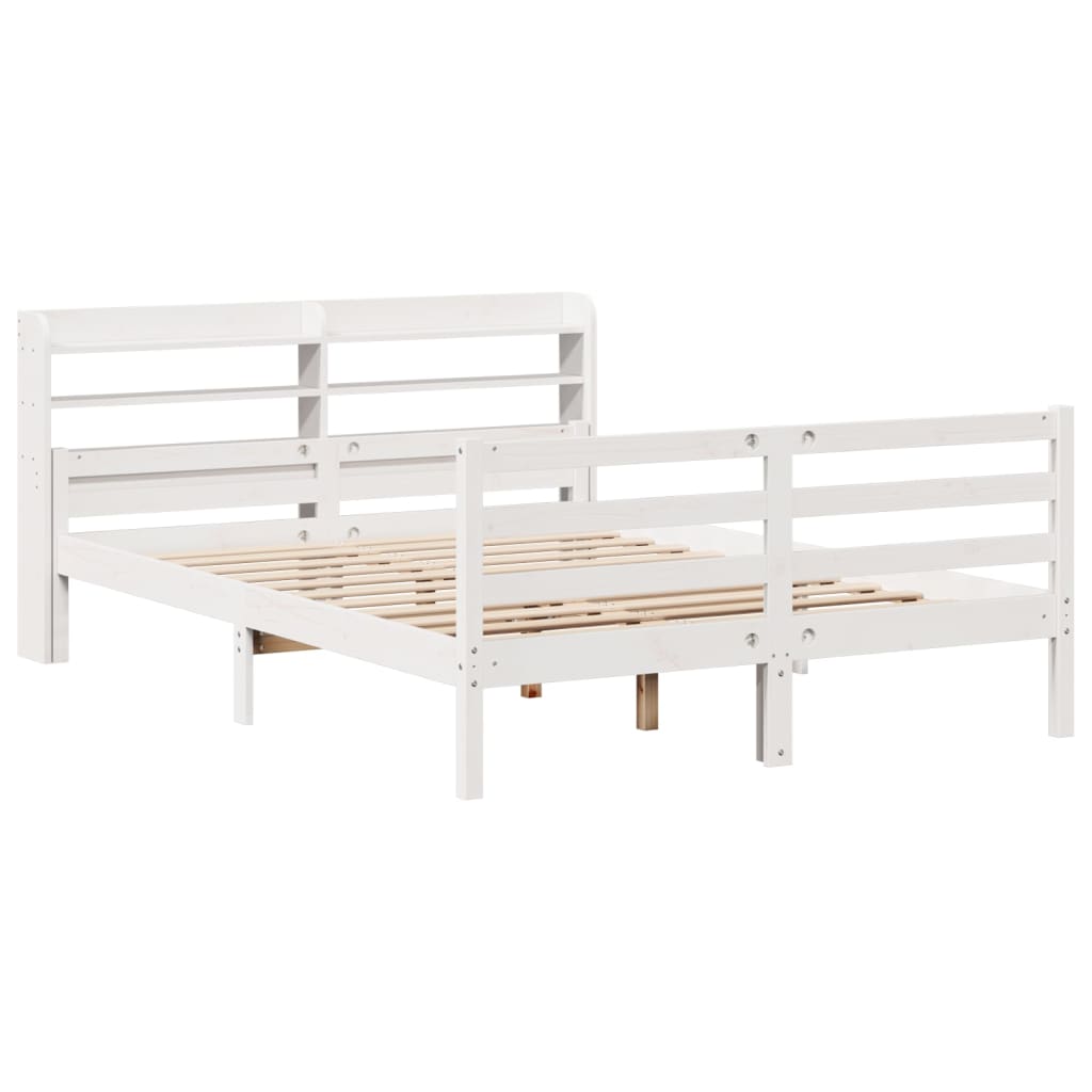 Bedframe met hoofdbord massief grenenhout wit 150x200 cm