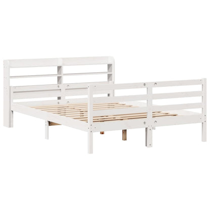 Bedframe met hoofdbord massief grenenhout wit 150x200 cm