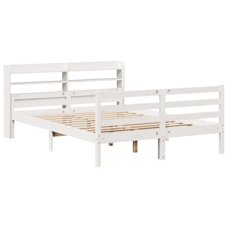 Bedframe met hoofdbord massief grenenhout wit 150x200 cm