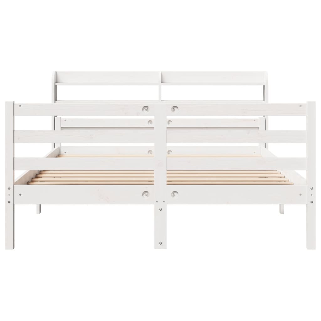 Bedframe met hoofdbord massief grenenhout wit 150x200 cm