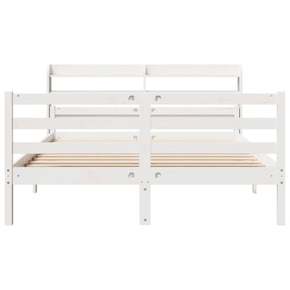 Bedframe met hoofdbord massief grenenhout wit 150x200 cm