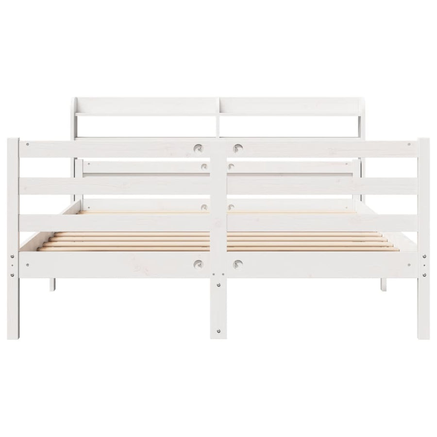 Bedframe met hoofdbord massief grenenhout wit 150x200 cm