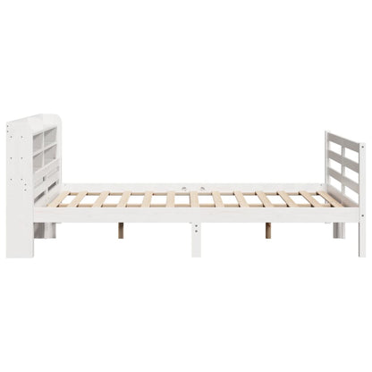 Bedframe met hoofdbord massief grenenhout wit 150x200 cm