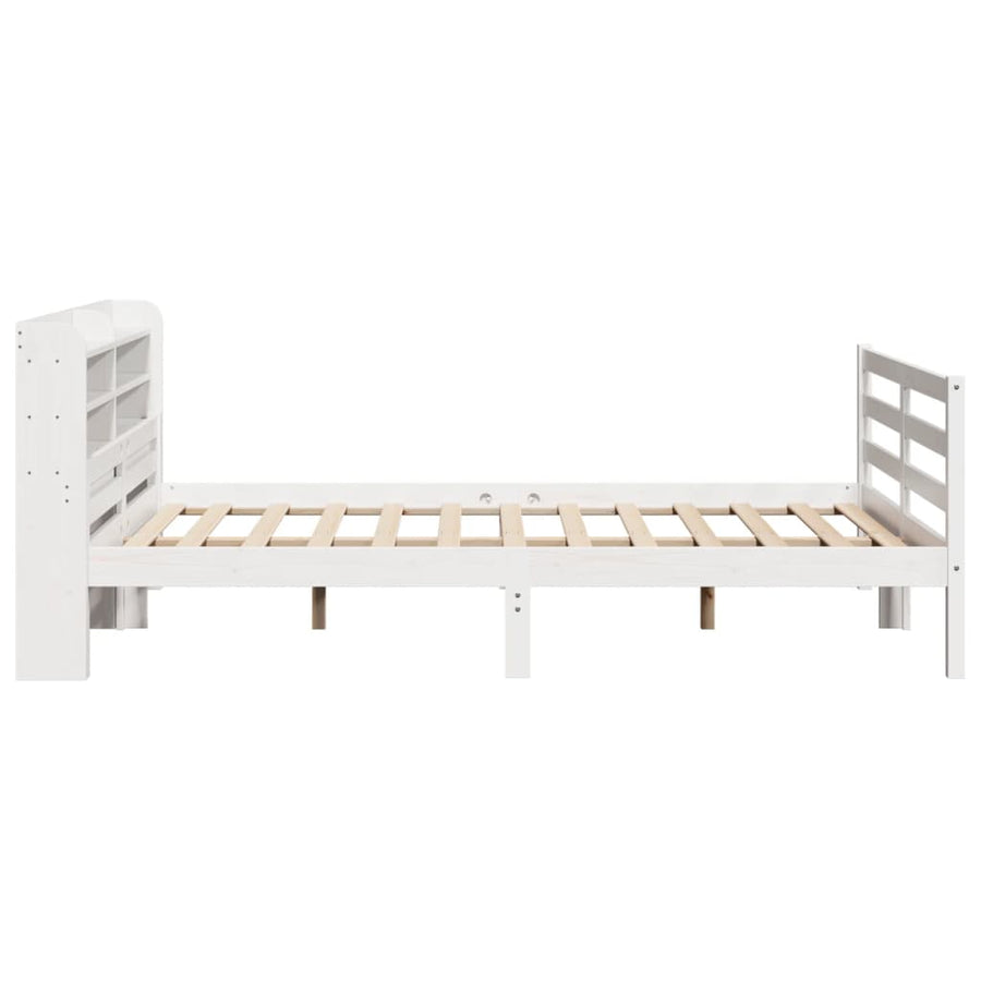 Bedframe met hoofdbord massief grenenhout wit 150x200 cm