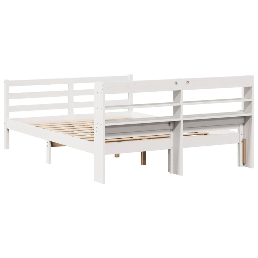 Bedframe met hoofdbord massief grenenhout wit 150x200 cm