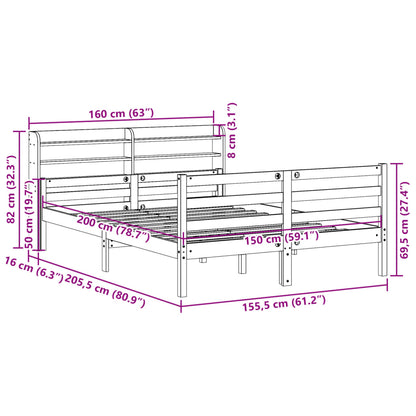Bedframe met hoofdbord massief grenenhout wit 150x200 cm