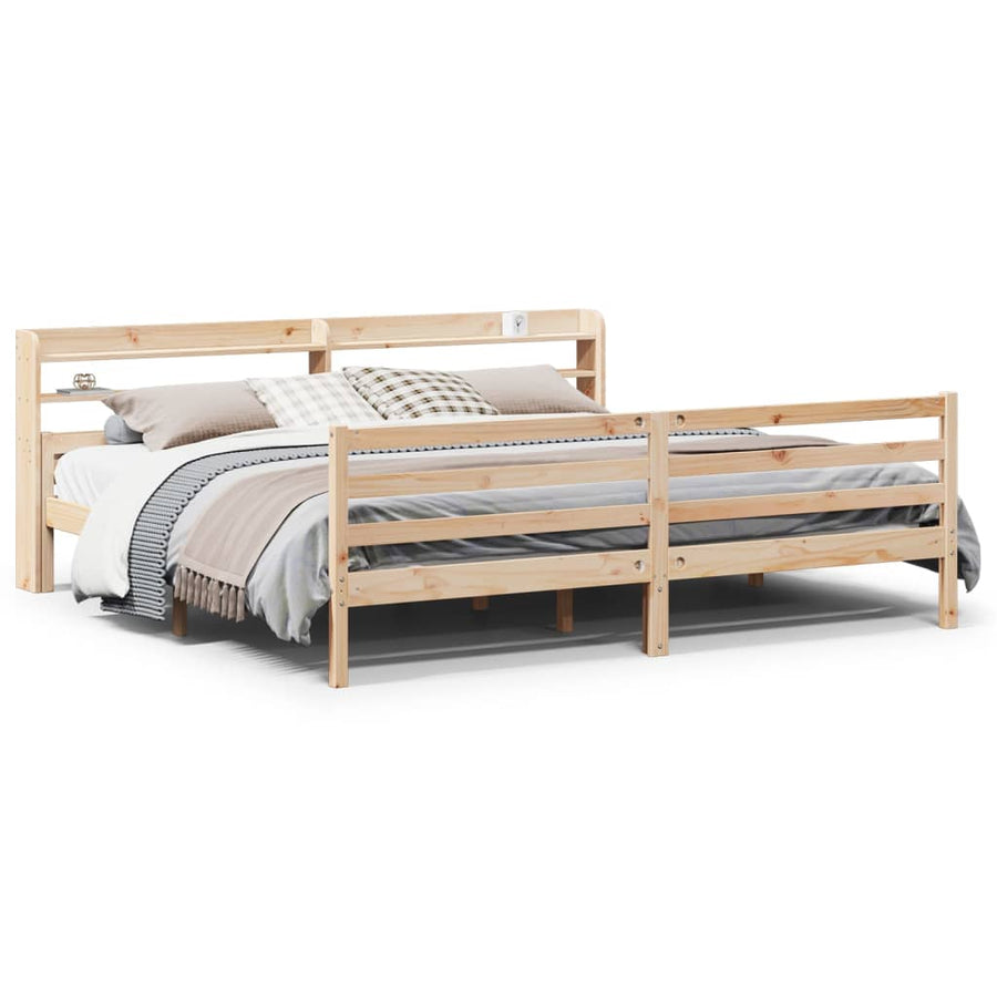Bedframe met hoofdbord massief grenenhout 200x200 cm