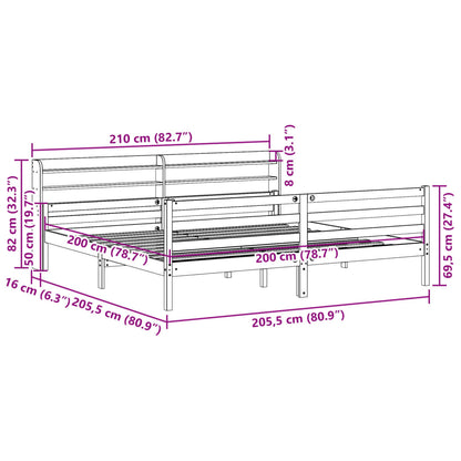 Bedframe met hoofdbord massief grenenhout 200x200 cm