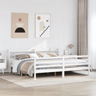 Bedframe 200x200 cm massief grenenhout wit met hoofdeinde