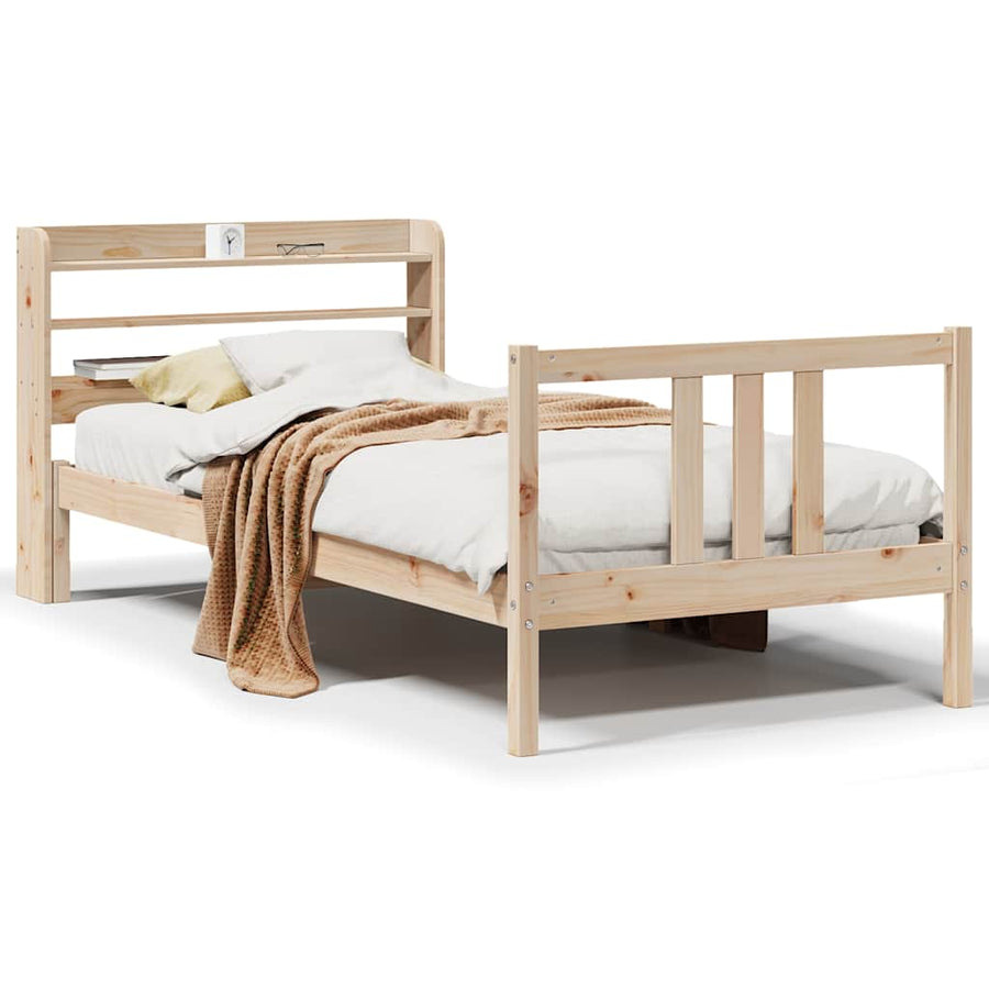Bedframe met hoofdbord massief grenenhout 75x190 cm
