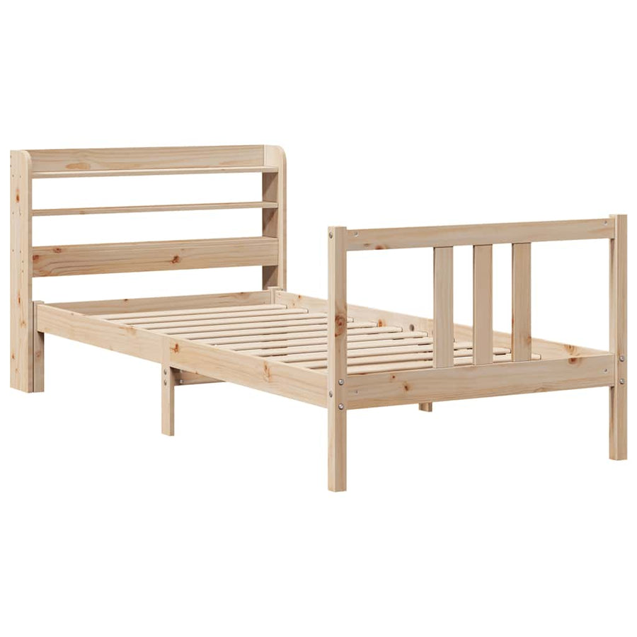 Bedframe met hoofdbord massief grenenhout 75x190 cm