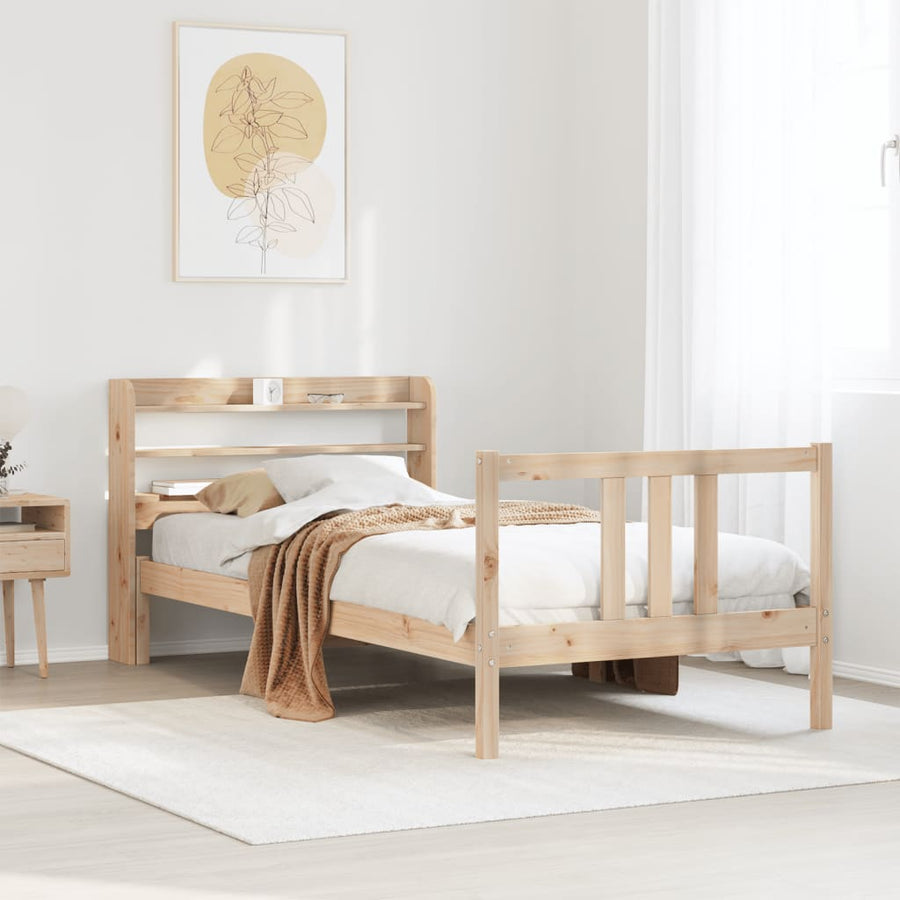 Bedframe met hoofdbord massief grenenhout 75x190 cm