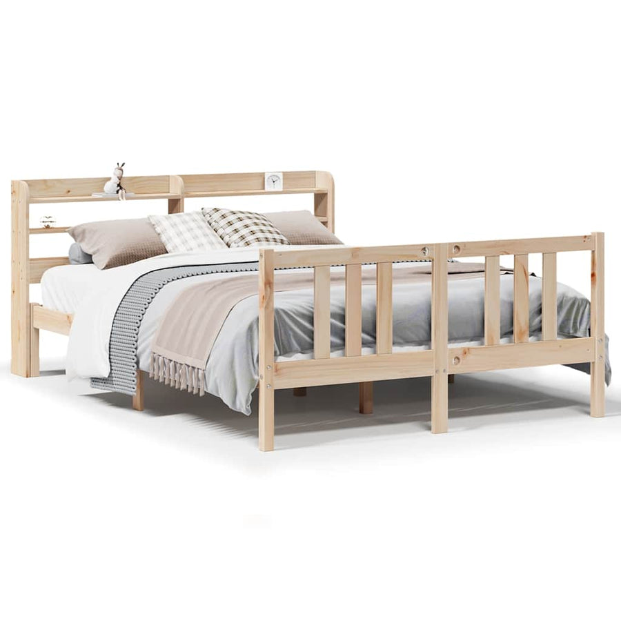 Bedframe met hoofdbord massief grenenhout 135x190 cm