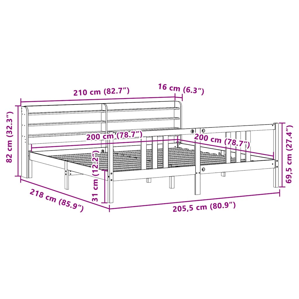 Bedframe met hoofdbord massief grenenhout 200x200 cm