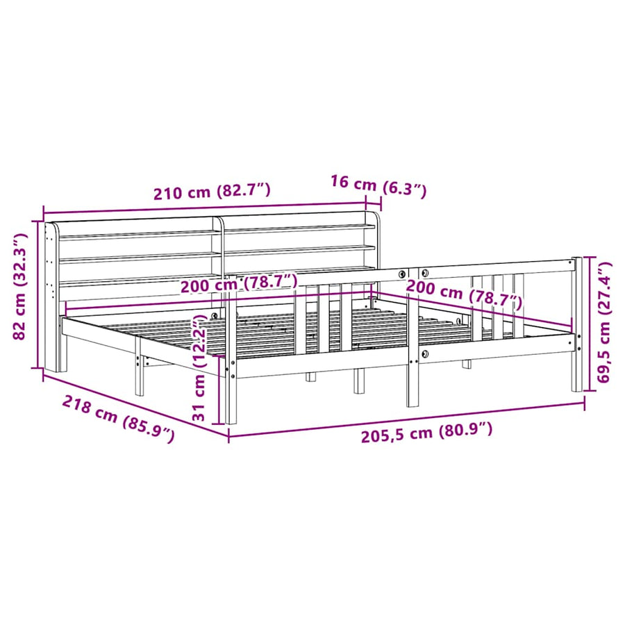 Bedframe met hoofdbord massief grenenhout 200x200 cm