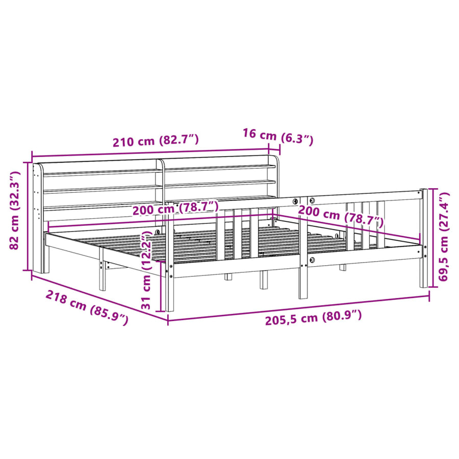 Bedframe met hoofdeinde zonder matras 200x200 cm wit