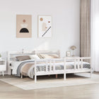 Bedframe 200x200 cm massief grenenhout wit met hoofdeinde