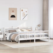 Bedframe 200x200 cm massief grenenhout wit met hoofdeinde