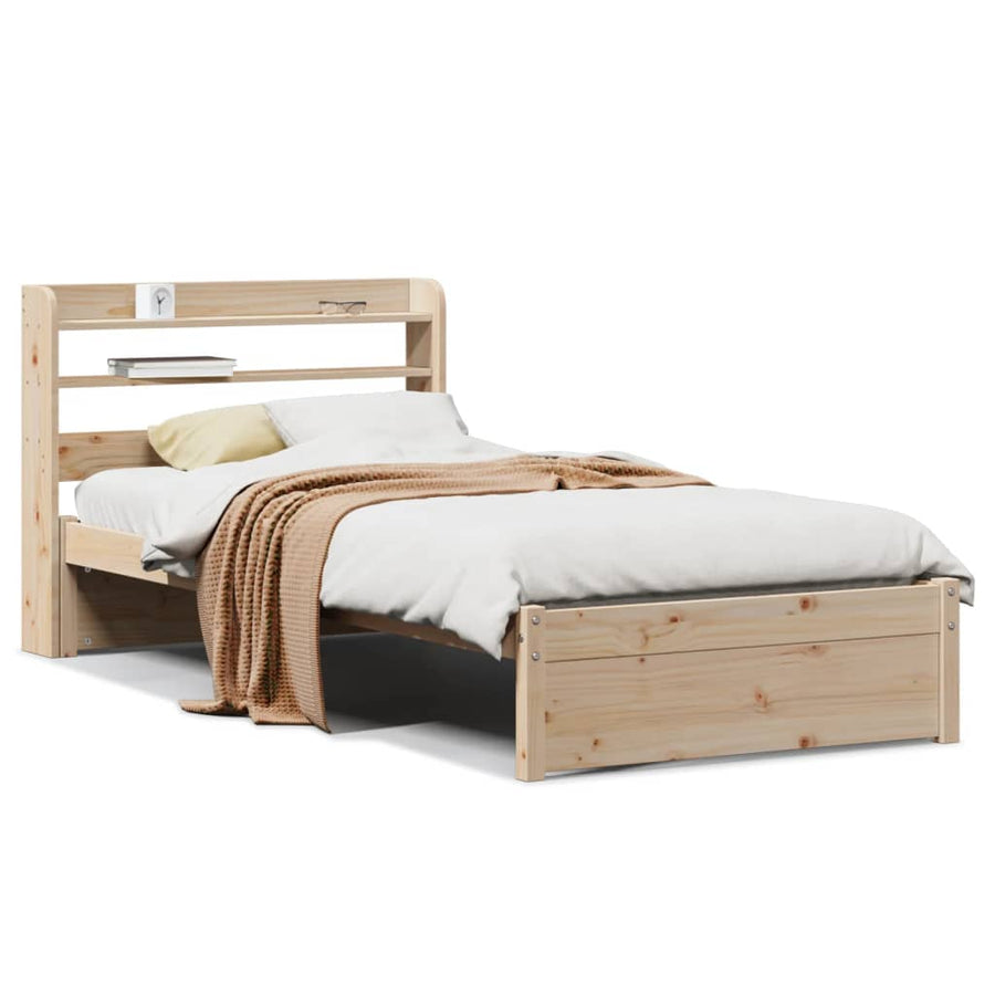 Bedframe met hoofdbord massief grenenhout 75x190 cm