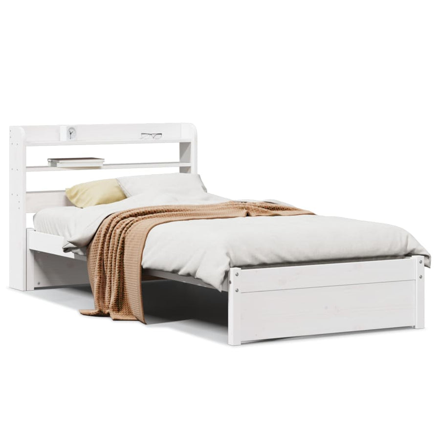 Bedframe met hoofdbord massief grenenhout wit 75x190 cm