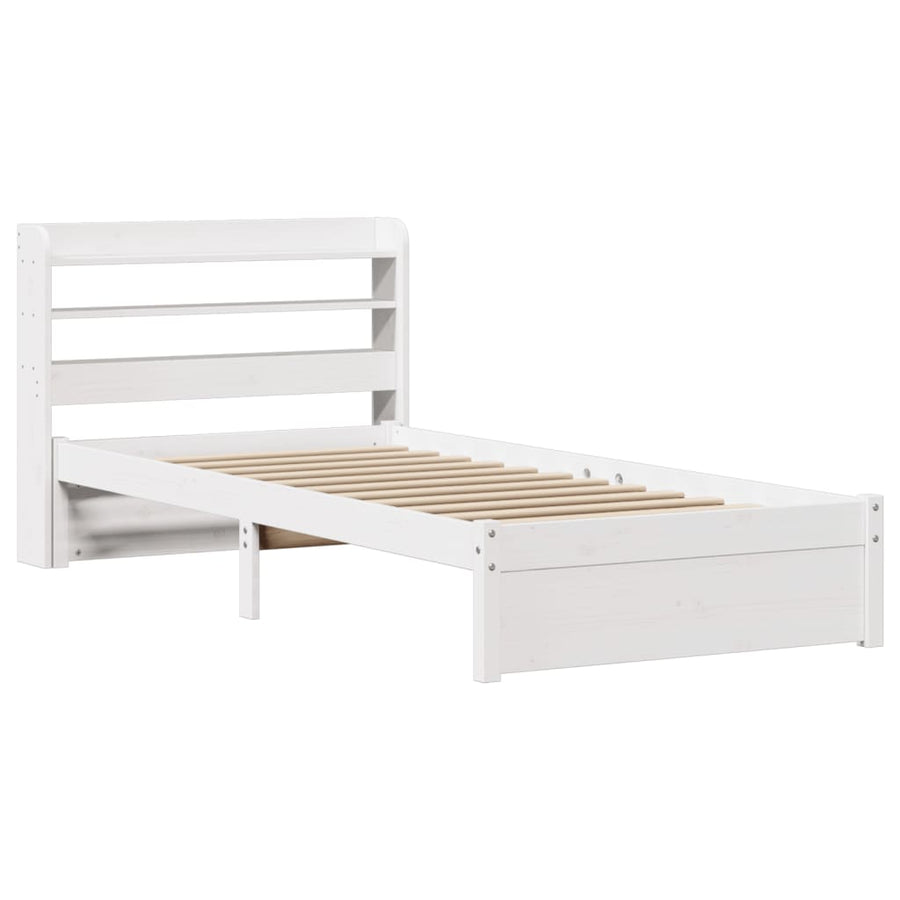 Bedframe met hoofdbord massief grenenhout wit 75x190 cm