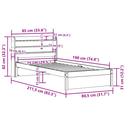 Bedframe met hoofdbord massief grenenhout wit 75x190 cm