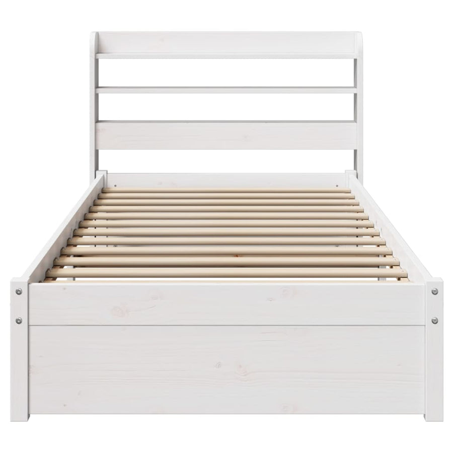 Bedframe met hoofdbord massief grenenhout wit 75x190 cm