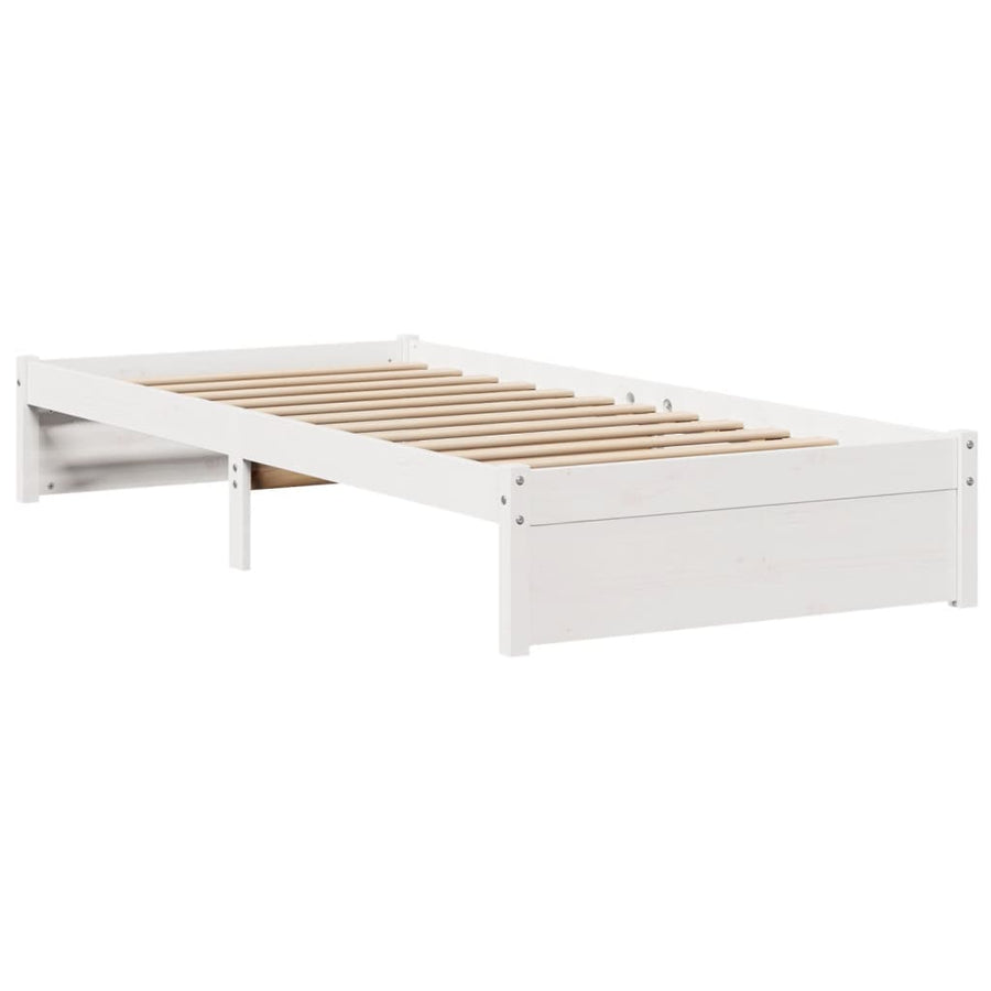 Bedframe met hoofdbord massief grenenhout wit 75x190 cm