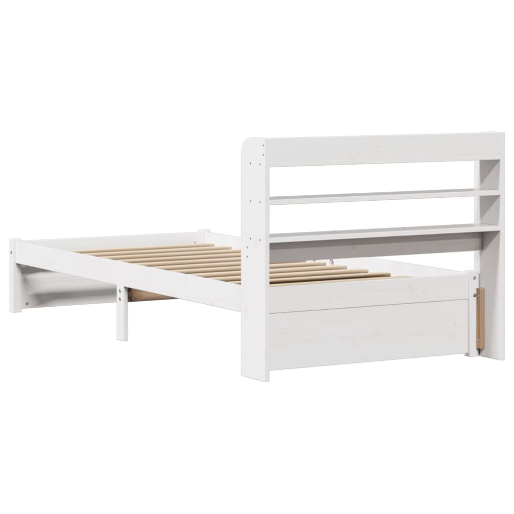 Bedframe met hoofdbord massief grenenhout wit 75x190 cm