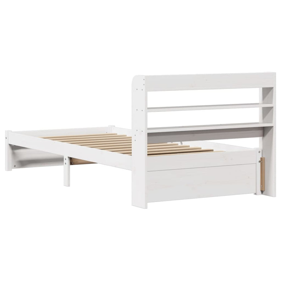 Bedframe met hoofdbord massief grenenhout wit 75x190 cm