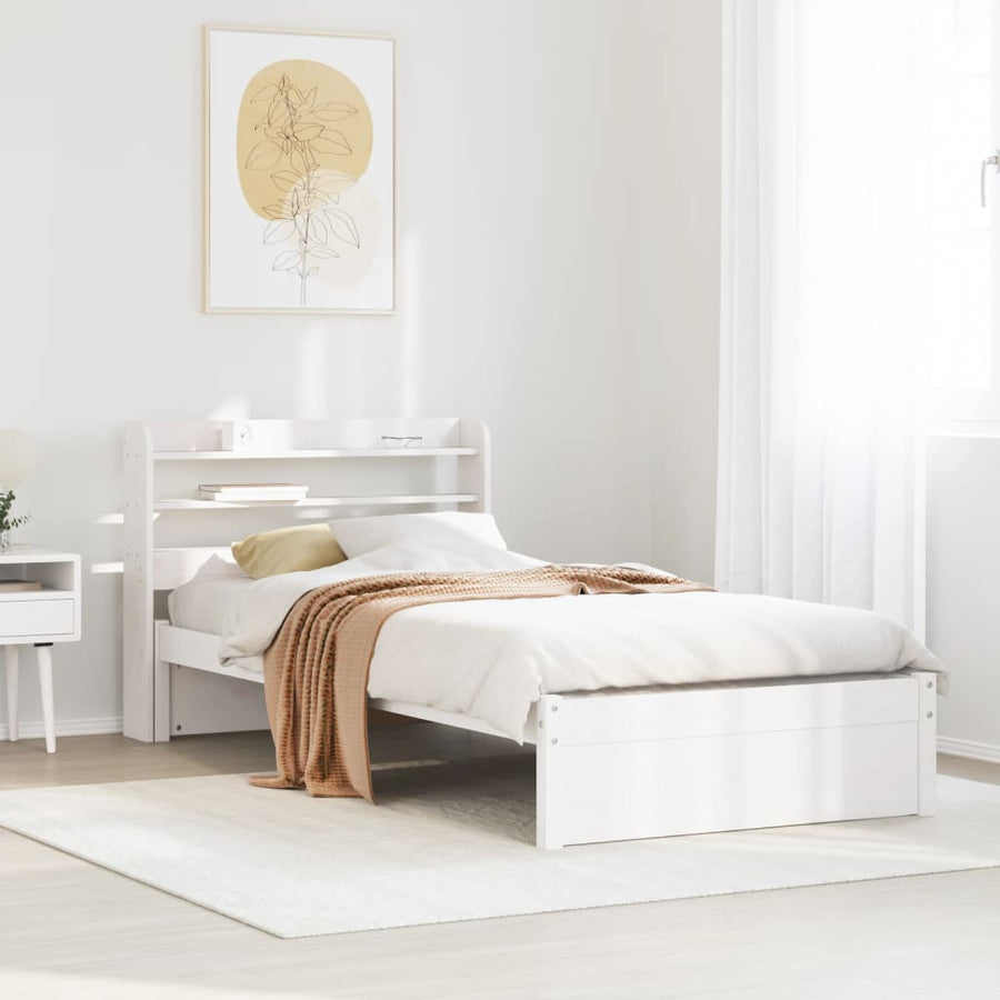 Bedframe met hoofdbord massief grenenhout wit 75x190 cm