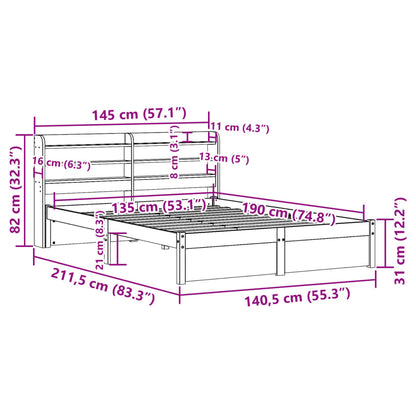 Bedframe Met Hoofdbord Massief Grenenhout 135 x 190 cm
