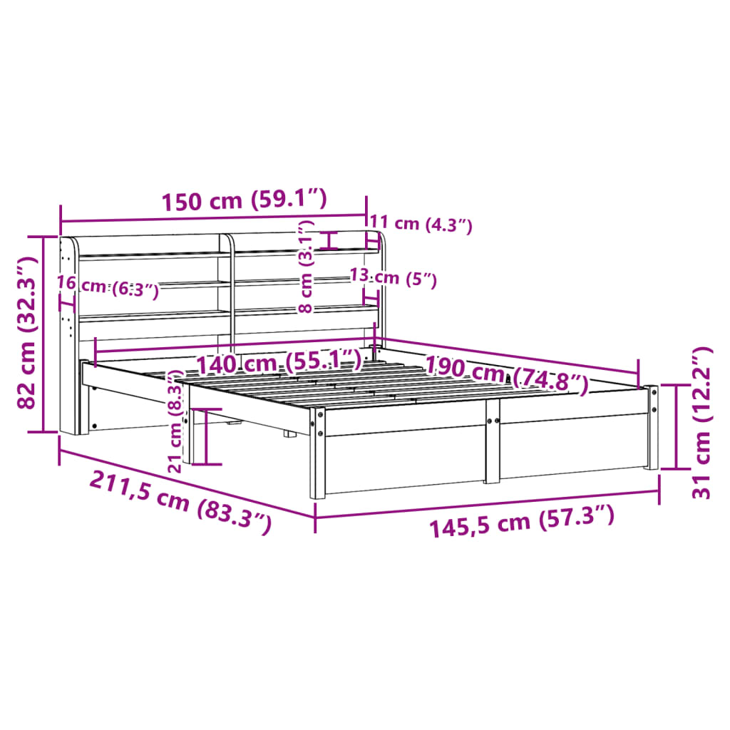 Bedframe met hoofdeinde zonder matras 140x190 cm wit