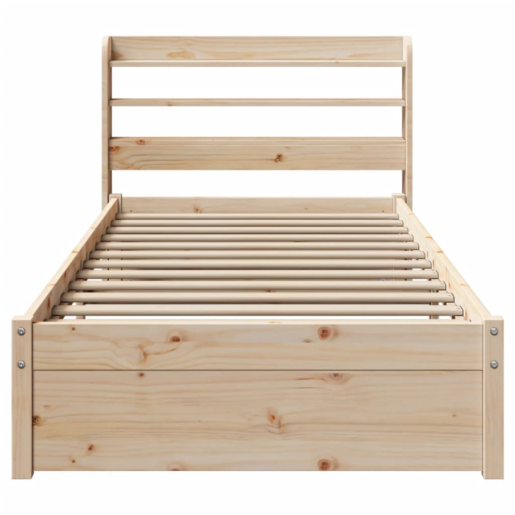 Bedframe met hoofdbord massief grenenhout 90x200 cm