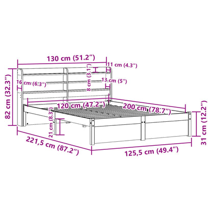 Bedframe met hoofdbord massief grenenhout 120x200 cm