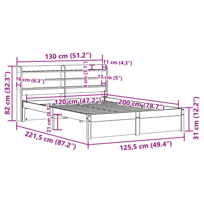 Bedframe met hoofdeinde zonder matras 120x200 cm wit