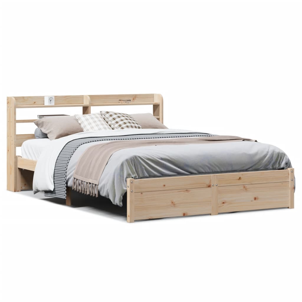 Bedframe met hoofdbord massief grenenhout 150x200 cm
