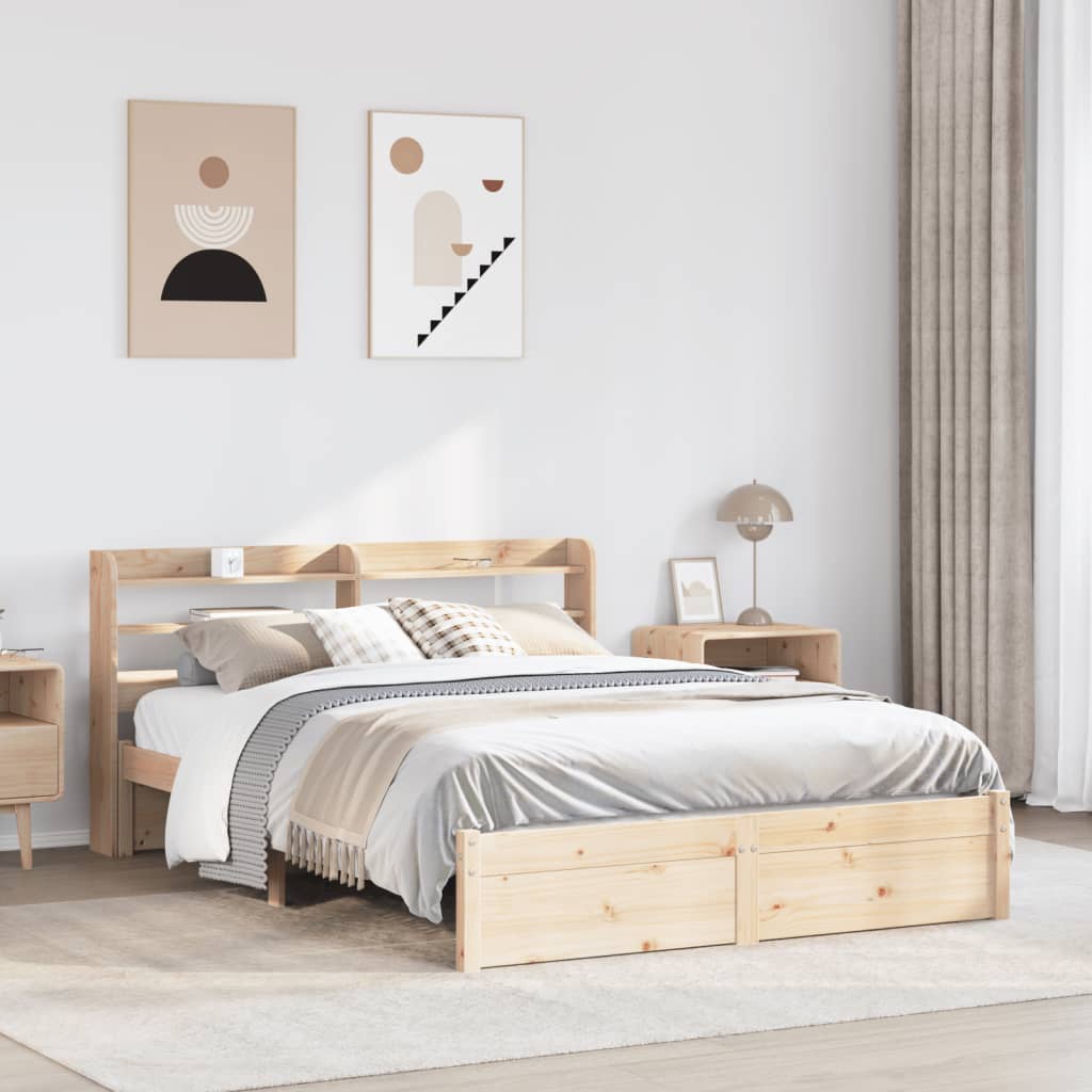 Bedframe met hoofdbord massief grenenhout 150x200 cm