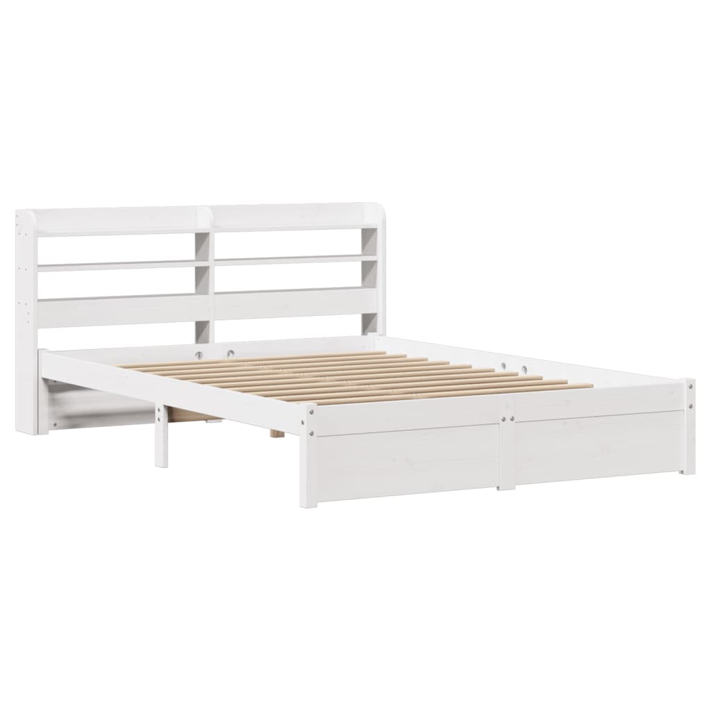 Bedframe met hoofdbord massief grenenhout wit 150x200 cm