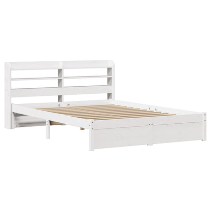 Bedframe met hoofdbord massief grenenhout wit 150x200 cm