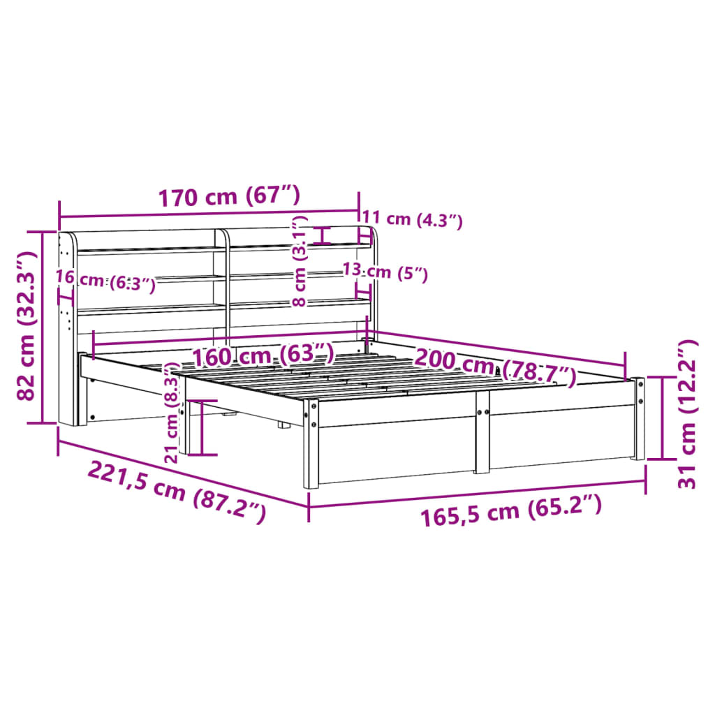 Bedframe met hoofdeinde zonder matras 160x200 cm wit